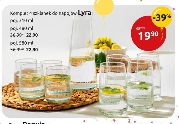 Komplet 4 szklanek do napojów Lyra poj. 580 ml promocja w Black Red White
