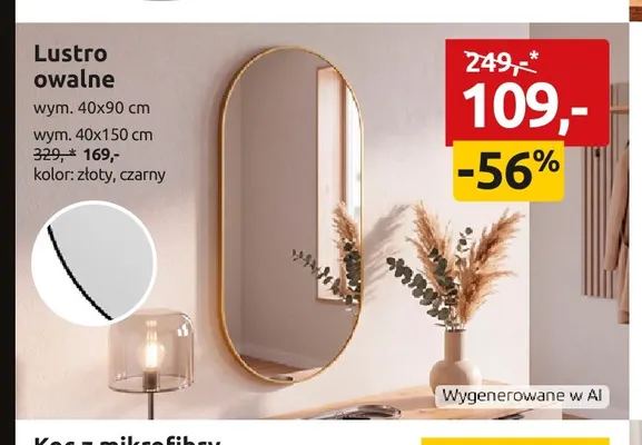 Lustro owalne 40x150 cm promocja w Black Red White