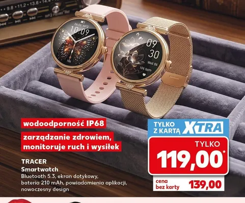 Smartwatch TRACER wodoodporność IP68 zarządzanie zdrowiem, monitoruje ruch i wysiłek Bluetooth 5.3, ekran dotykowy, bateria 210mAh, powiadomienia aplikacji, nowoczesny design promocja w Kaufland