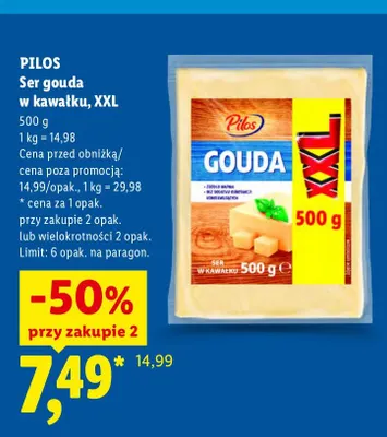 Ser gouda w kawałku XXL Pilos promocja w Lidl