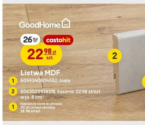 Listwa MDF kaszmir GoodHome wys. 8 cm promocja w Castorama