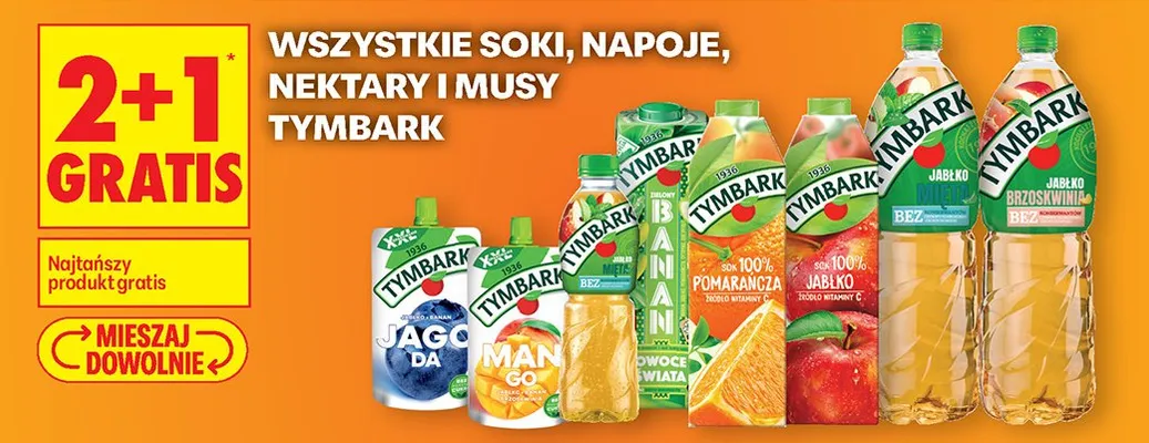 Wszystkie soki, napoje, nektary i musy 2+1 GRATIS promocja w Biedronka
