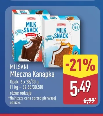 Mleczna kanapka Milk & Choco 6-pak Milsani promocja w Aldi