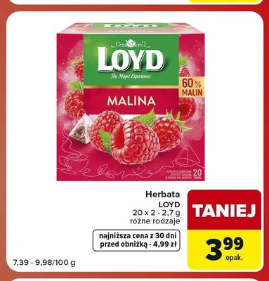 Herbata owocowa Loyd Malina promocja w Carrefour Market