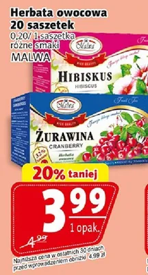 Herbata owocowa 20 saszetek różne smaki promocja w Prim Market