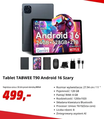 Tablet Tabwee T90 Android 16 szary promocja w Media Markt