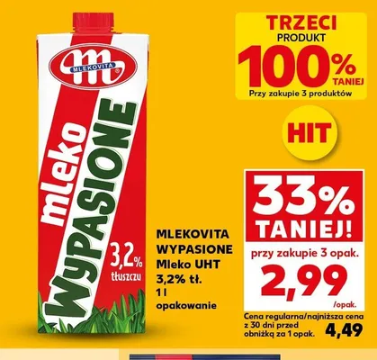 Mleko UHT Wypasione 3,2% tł. Mlekovita promocja w Kaufland