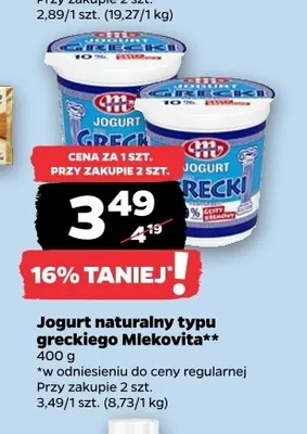 Jogurt naturalny typu greckiego Mlekovita promocja w Netto