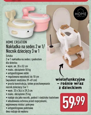 Nakładka na sedes 2 w 1 / Nocnik dziecięcy 3 w 1 HOME CREATION promocja w Aldi