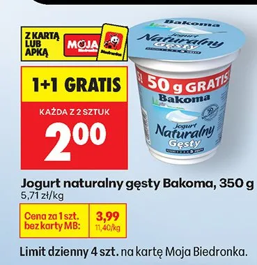 Jogurt naturalny gęsty promocja w Biedronka