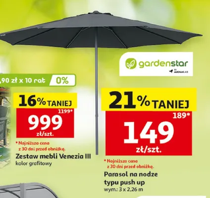 Parasol na nodze typu push up 3x2,26m promocja w Auchan