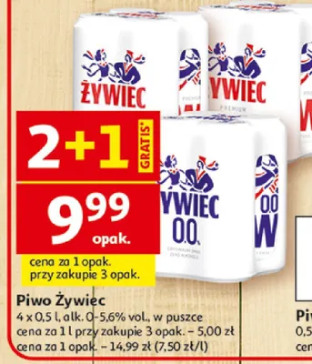 Piwo Żywiec 0,0% wybrane rodzaje w puszce promocja w Auchan