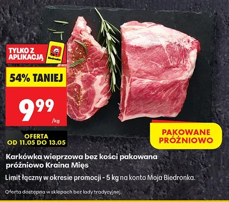 Karkówka wieprzowa bez kości pakowana próżniowo Kraina Mięs promocja w Biedronka