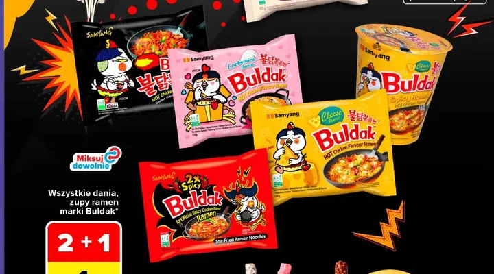 Danie ramen Buldak Carbonara Hot Chicken Flavour Samyang promocja w Carrefour Market