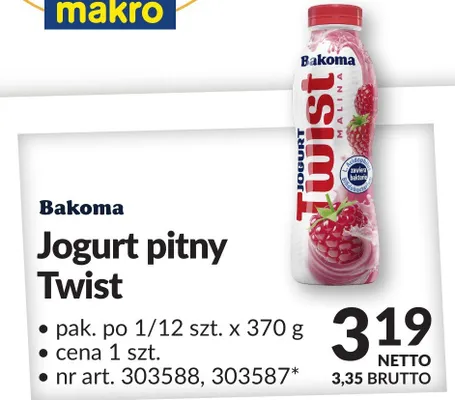 Jogurt pitny Twist Bakoma promocja w Makro