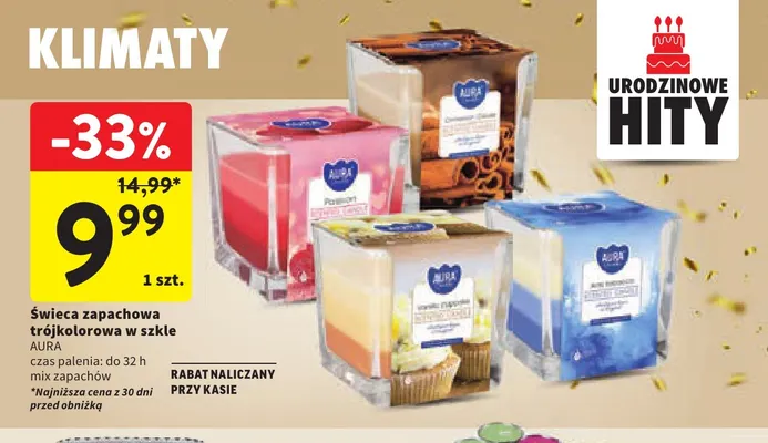 Świeca zapachowa trójkolorowa w szkle Aura promocja w Intermarche