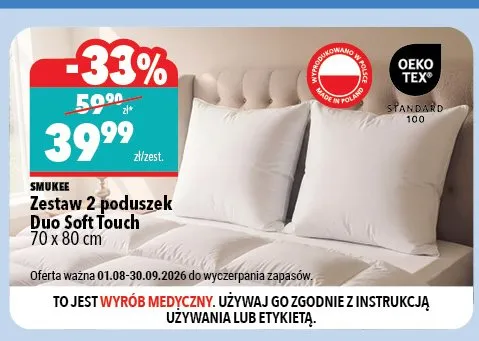 Zestaw 2 poduszek Smukee Duo Soft Touch 70x80 cm promocja w Biedronka Home