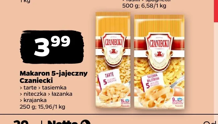 Makaron 5-jajeczny niteczka Czaniecki promocja w Netto