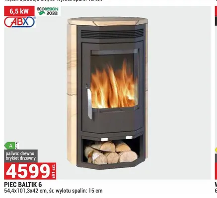 Piec ABX Baltik 6 6,5kW 54,4x101,3x42cm śr. wylotu spalin: 15cm promocja w Merkury Market