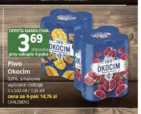 Piwo bezalkoholowe Okocim 0,0% Grejpfrut z Limonką 4-pak promocja w Marketvita
