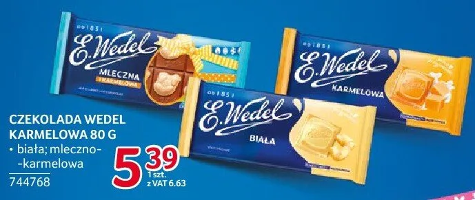 Czekolada Wedel karmelowa 80 g biała, mleczno-karmelowa promocja w Selgros