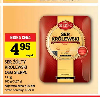 Ser żółty w plastrach Królewski OSM Sierpc promocja w Gram Market