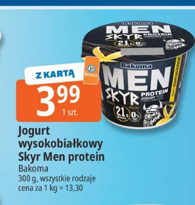 Jogurt wysokobiałkowy Skyr Men protein Bakoma promocja w Leclerc