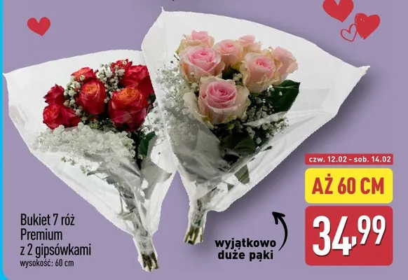 Bukiet 7 róż Premium z 2 gipsówkami Aldi promocja w Aldi