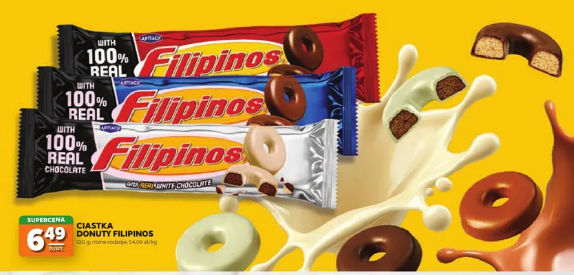 Ciastka Donuty Artiach Filipinos z ciemną czekoladą promocja w Stokrotka