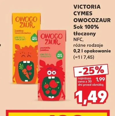 Sok tłoczony NFC Victoria Cymes Owocozaur jabłko marchewka 100% promocja w Kaufland
