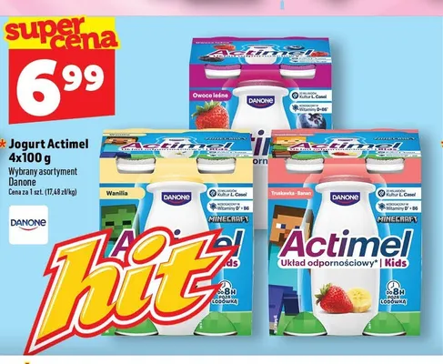 Jogurt Actimel o smaku truskawkowo-bananowym 4-pak promocja w TOPAZ
