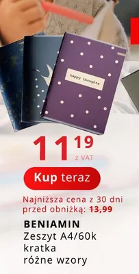 Zeszyt A4 60k kratka Beniamin promocja w Poczta Polska