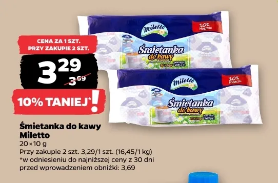 Śmietanka do kawy Miletto 20-pak 10 g promocja w Netto
