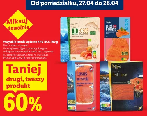 Wszystkie łososie wędzone Nautica DRUGI -60% promocja w Lidl