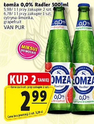 Łomża 0.0% radler cytryna-limonka, grapefruit promocja w Prim Market