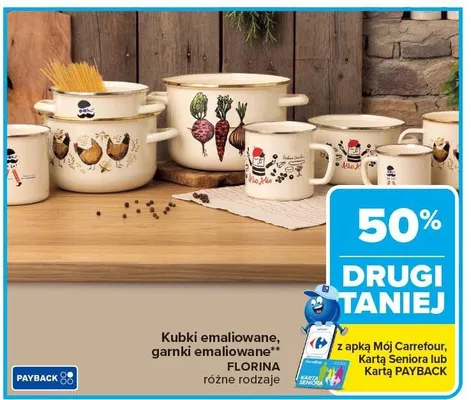 Kubki emaliowane, garnki emaliowane różne rodzaje promocja w Carrefour