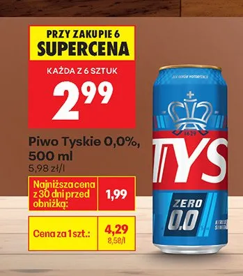 Piwo Tyskie 0,0% promocja w Biedronka
