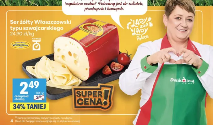 Ser żółty włoszczowski typu szwajcarskiego Włoszczowa promocja w Delikatesy Centrum