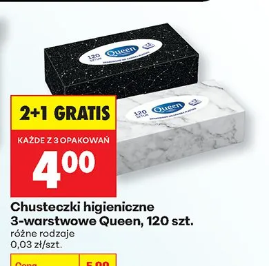 Chusteczki higieniczne 3-warstwowe Queen różne rodzaje promocja w Biedronka