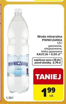 Woda mineralna Piwniczanka lekko gazowana promocja w Carrefour Express