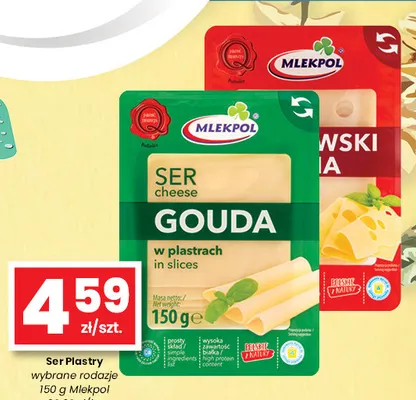 Ser Gouda w plastrach Mlekpol promocja w emma MARKET