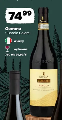 Wino czerwone wytrawne Gemma Barolo Colarej promocja w Netto