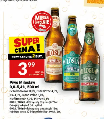 Piwo Miłosław Pszeniczne 4,6% promocja w Twój Market
