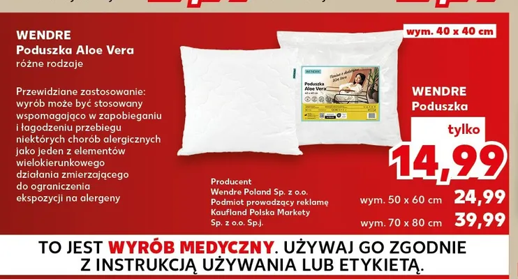 Poduszka Aloe Vera Wendre 50x60 cm promocja w Kaufland
