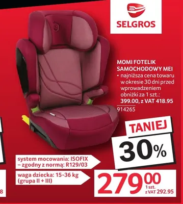 Fotelik samochodowy Mei MoMi promocja w Selgros