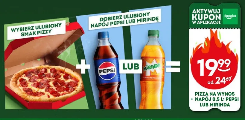 Zestaw Pizza na wynos 410-516 g + Napój Mirinda 0,5 l promocja w Żabka