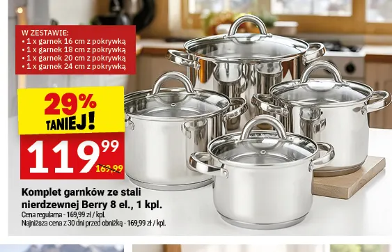 Komplet garnków ze stali nierdzewnej Berry 8 el. promocja w Twój Market