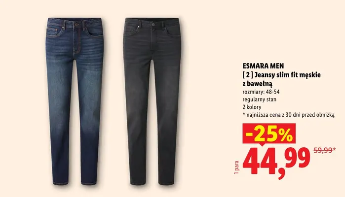 Jeansy slim fit męskie z bawełną niebieskie promocja w Lidl