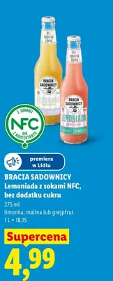 Lemoniada z sokami NFC bez dodatku cukru Bracia Sadownicy malina promocja w Lidl
