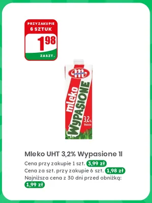 Mleko UHT Wypasione Mlekovita 3,2% promocja w Dino